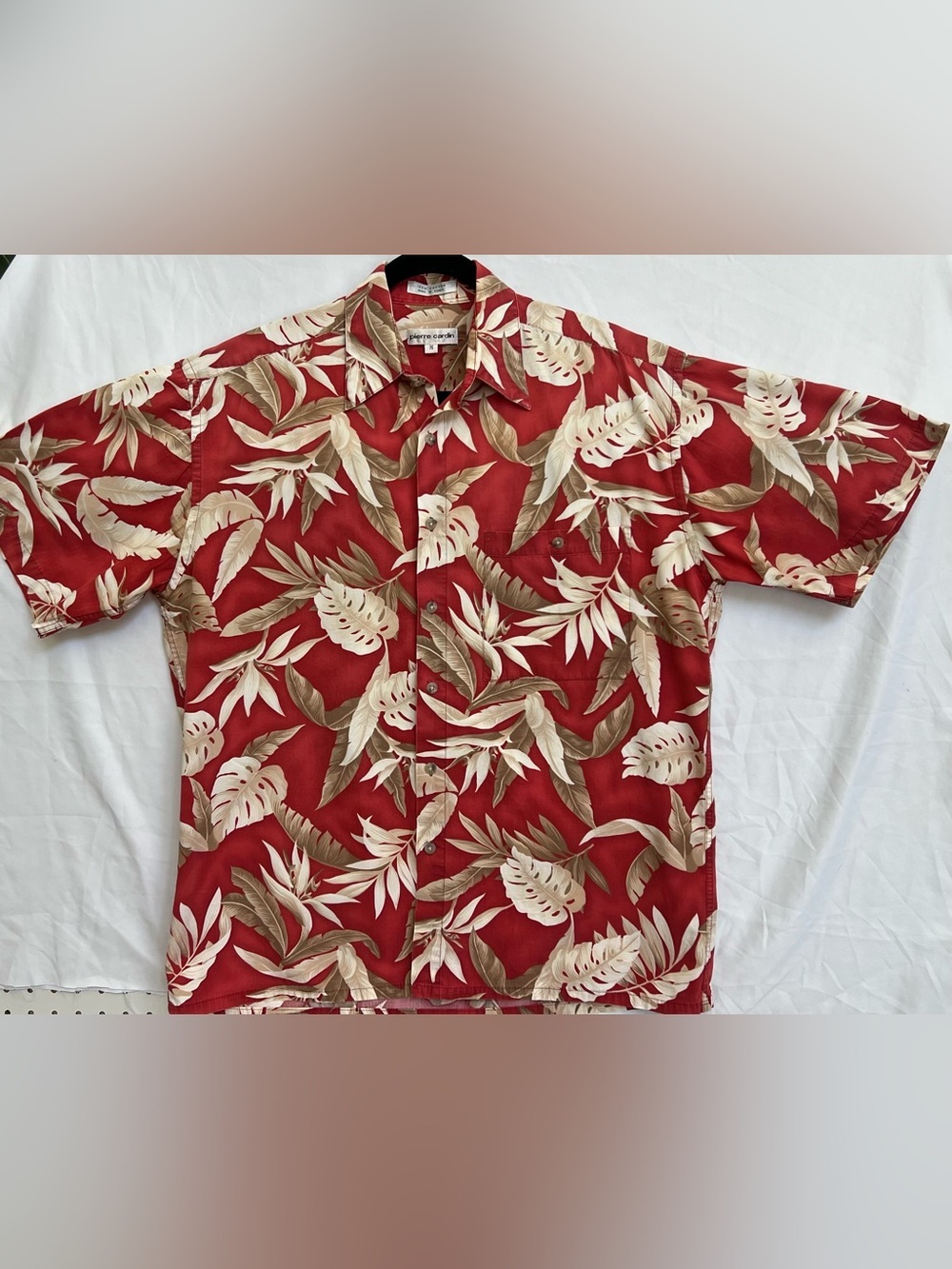 Pierre Cardin Red Tropical Leaf Short-Sleeve Button-Down Shirt